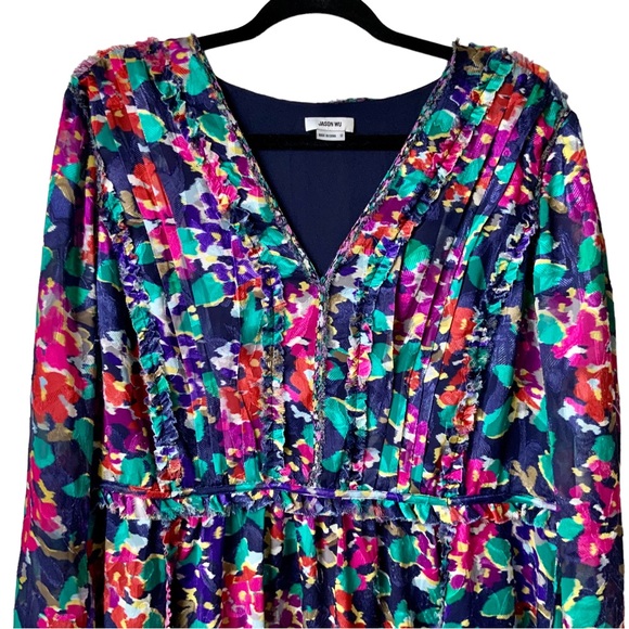 JASON WU Dress Motion Floral Silk Trim A-Line Multicolor Large Burnout Fabric - Picture 8 of 16